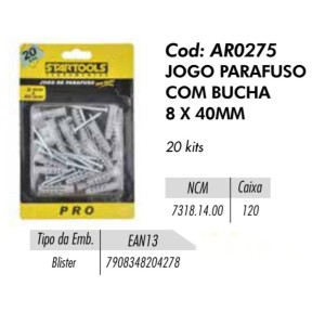 PARAFUSO C/BUCHA X 20 (8X40MM) 204278 STARTOOLS