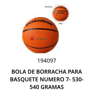 BOLA BASQUETE N.07 (530GRMS) 241064 RIO TIJUCAS